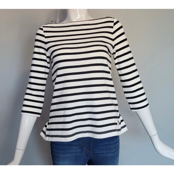 Kate Spade Broom Street Black and White Striped Boat Neck Shirt Ruffle Detail - Picture 1 of 5